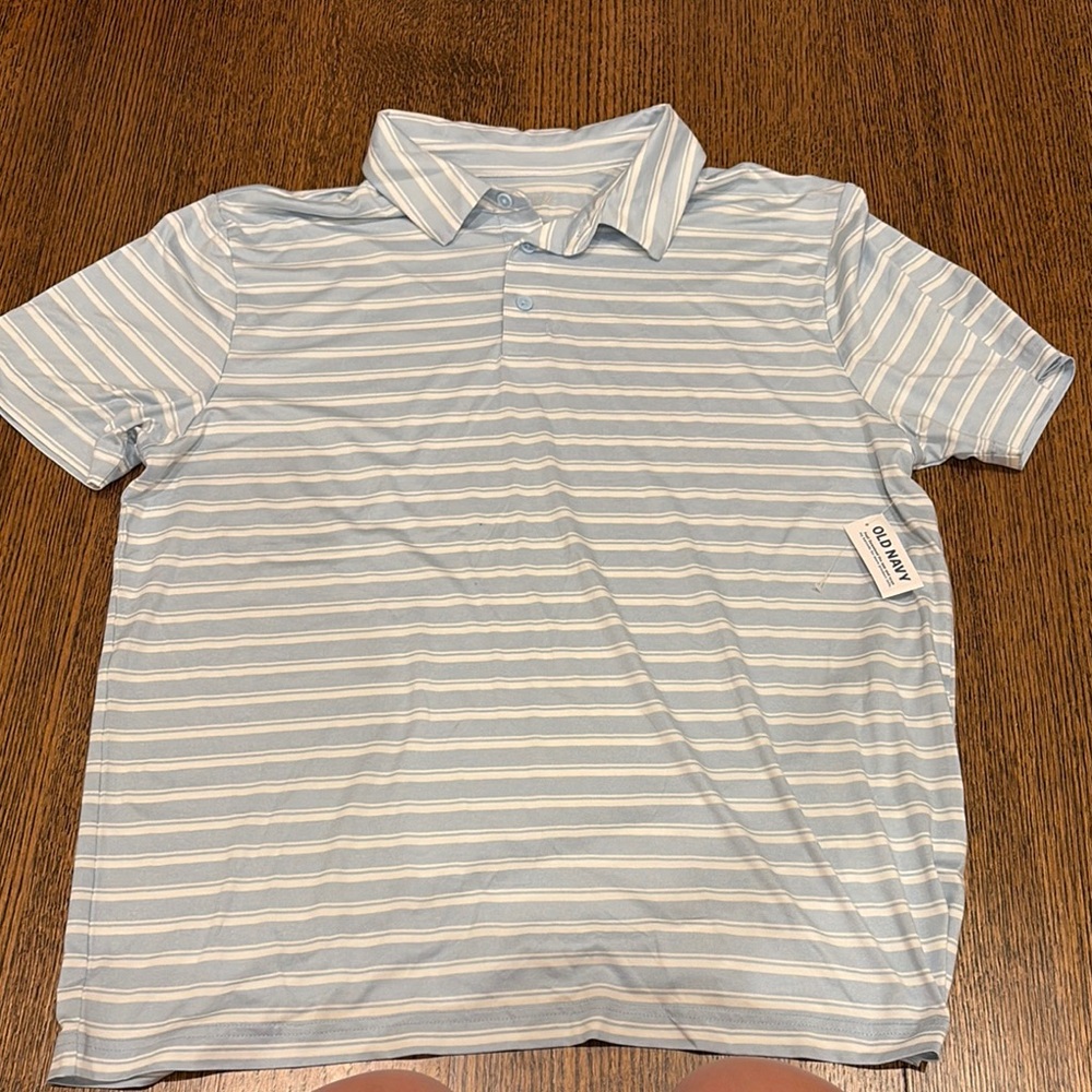 Old Navy Blue and White Polo Shirt Classic Stripes